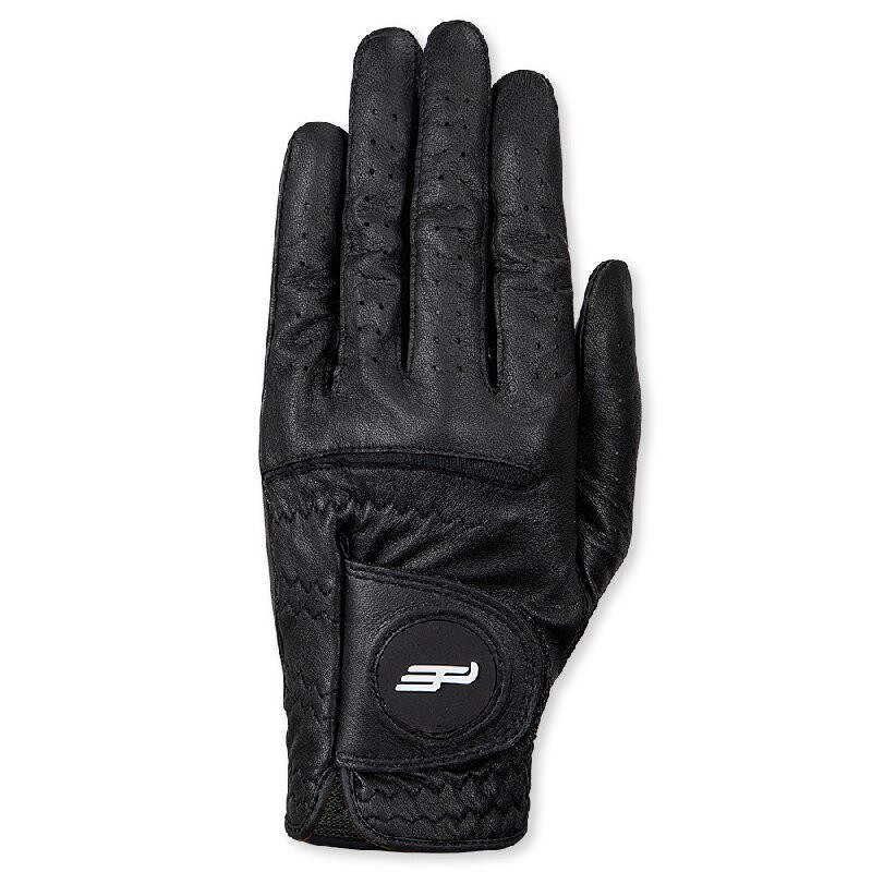 PlayEagle Players Cabretta golf glove in black, back and palm view