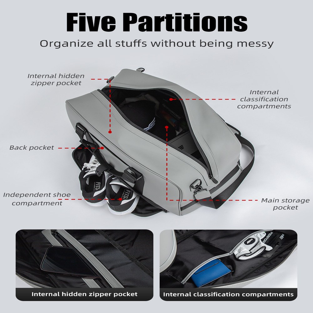 Five internal partitions inside the PlayEagle Light Luxury Boston Bag