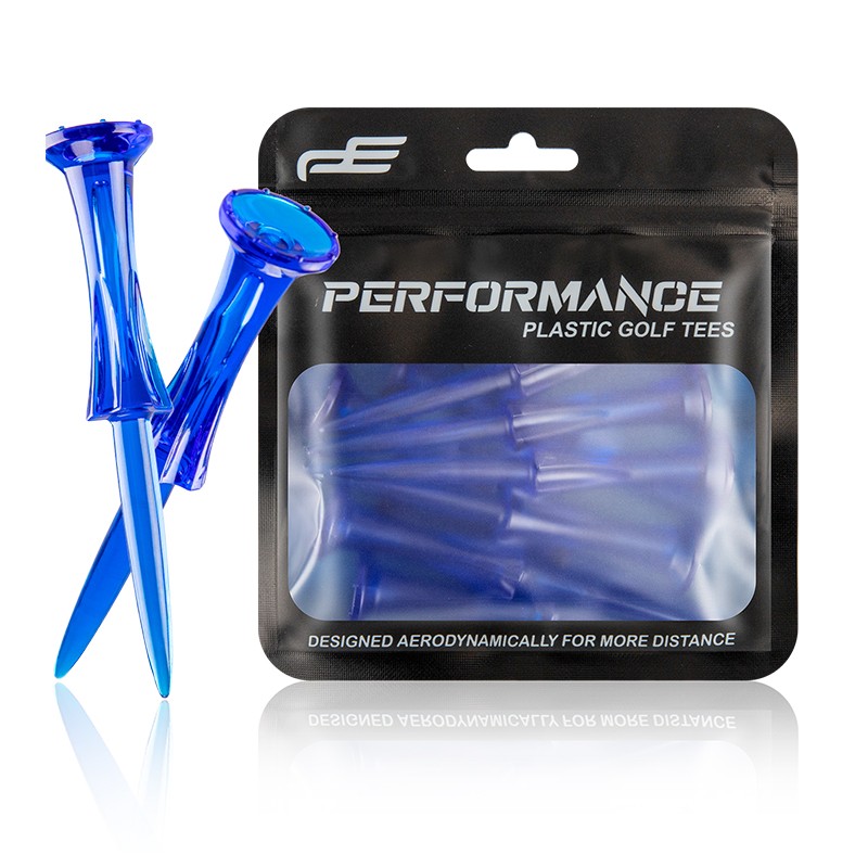 PlayEagle Transparent Golf Tees in blue with resealable bag of 10
