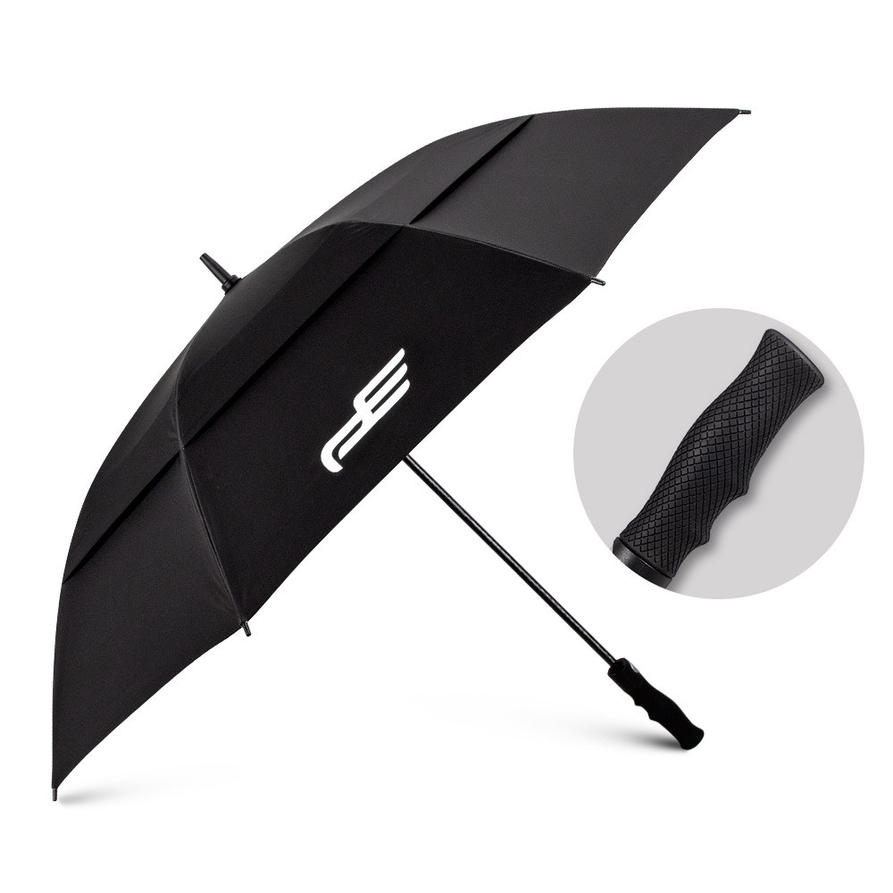 PlayEagle Players Double Canopy Umbrella in all black with a rubber handle