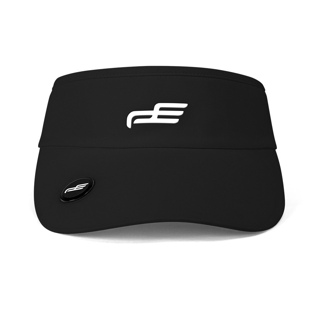 PlayEagle golf visor cap in black, front view with ball marker
