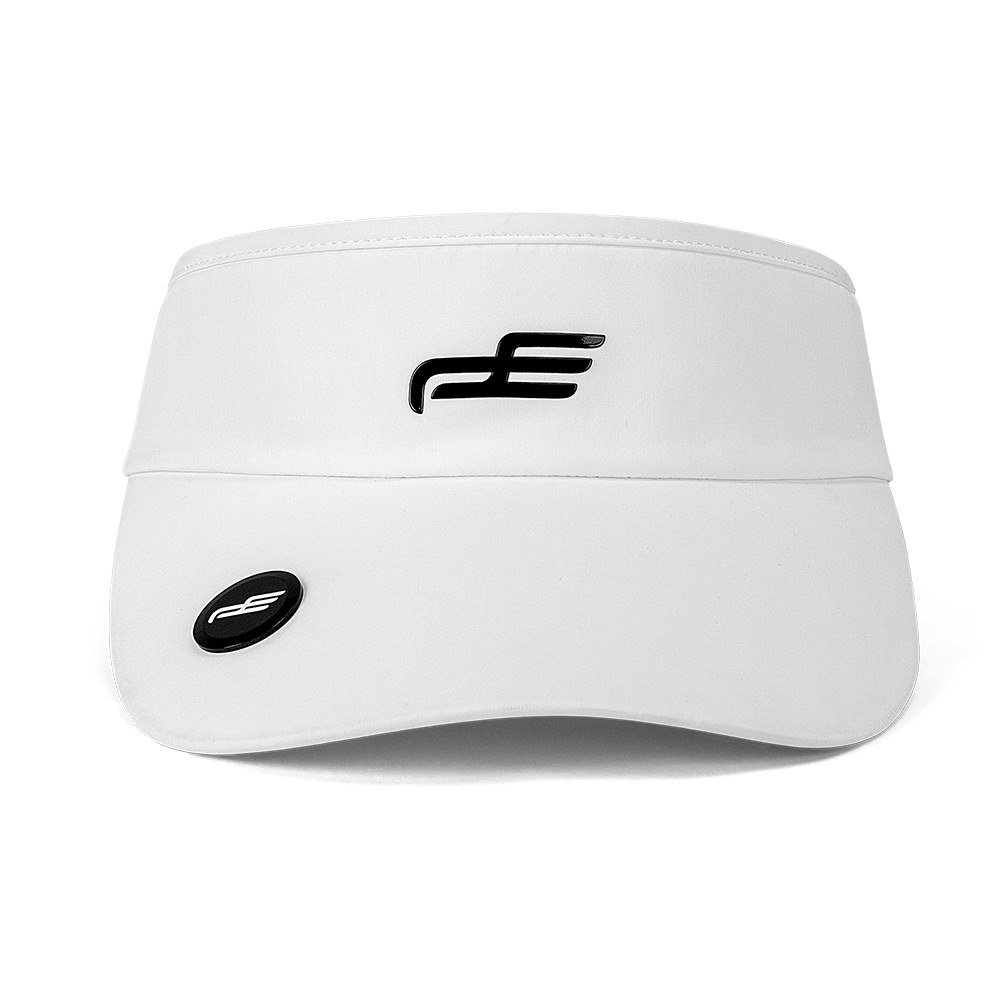 PlayEagle golf visor cap in white, front view with ball marker