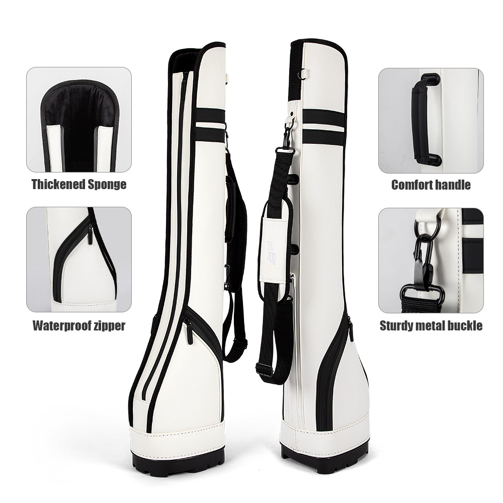 PlayEagle Golf Sunday Bag feature callouts (sponge, handle, zipper, buckle)